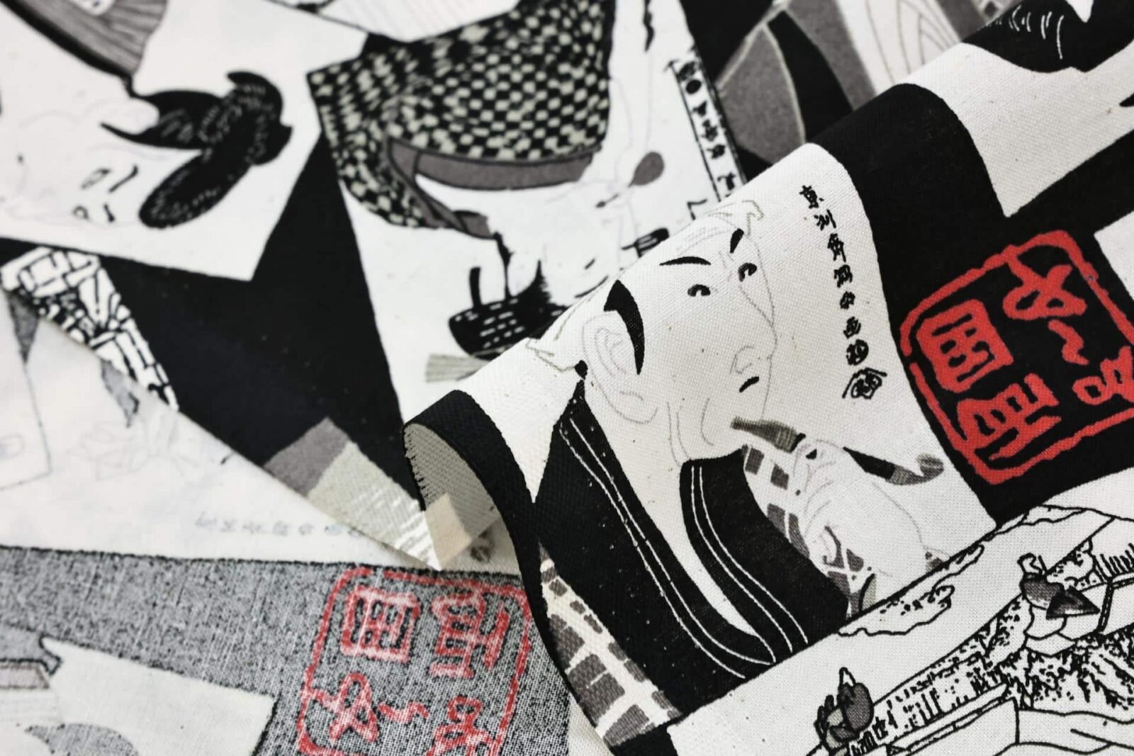 Japanese fabric – Kabuki portraits black background