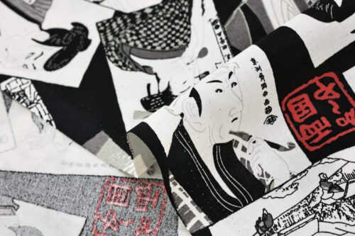 Japanese fabric – Kabuki portraits black background