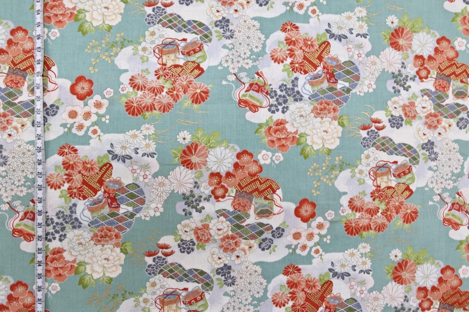Japanese lightweight fabric Kaike with floral blue background