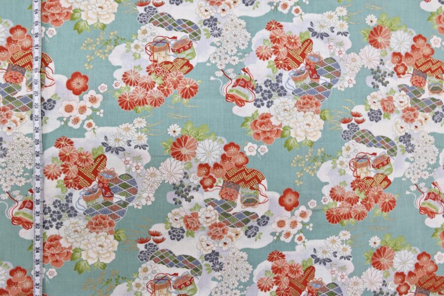 Japanese lightweight fabric Kaike with floral blue background