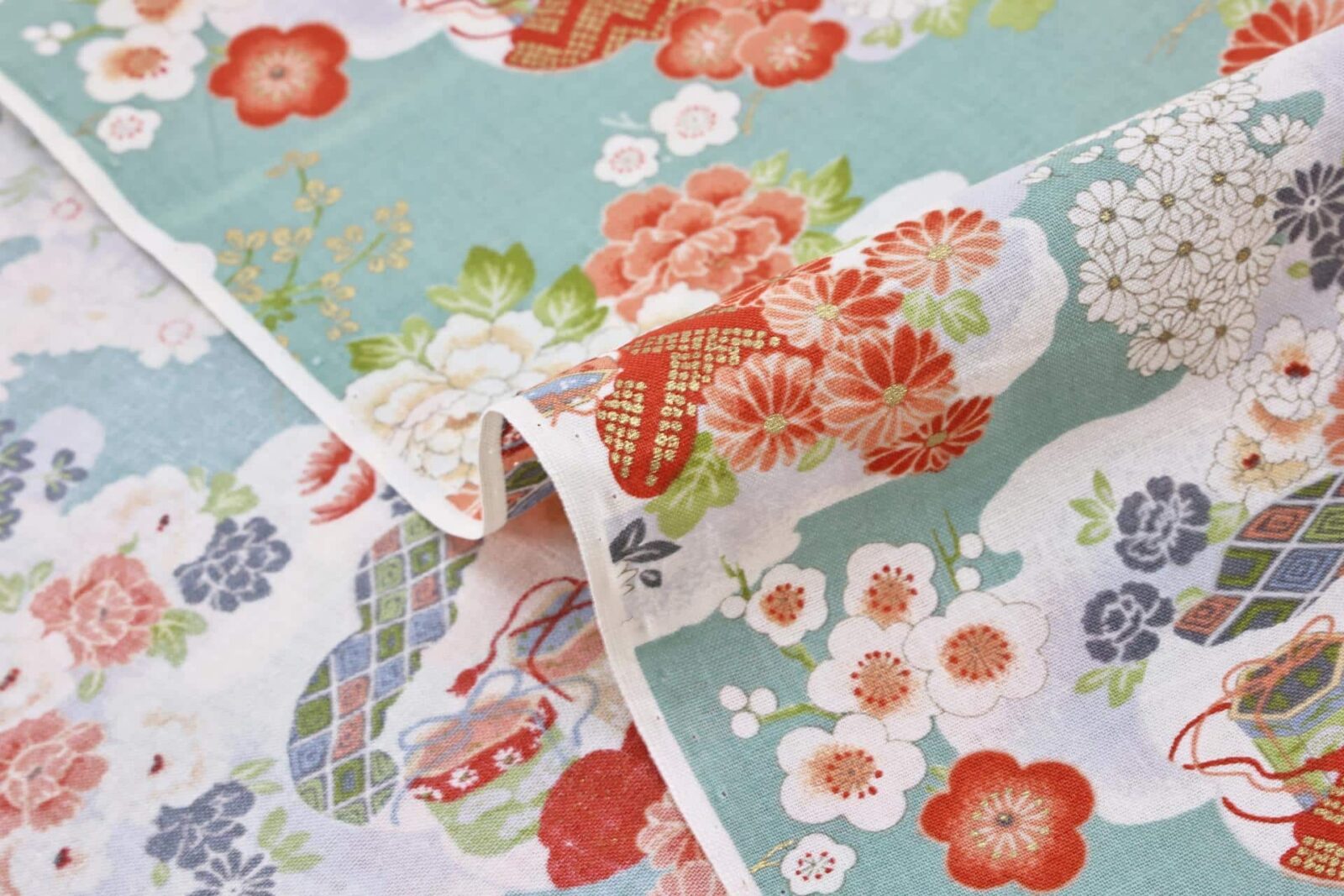 Japanese lightweight fabric Kaike with floral blue background