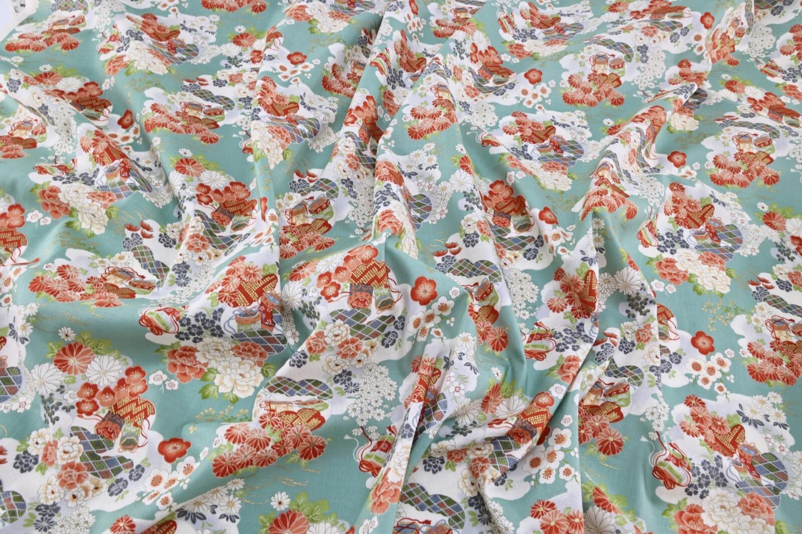 Japanese lightweight fabric Kaike with floral blue background