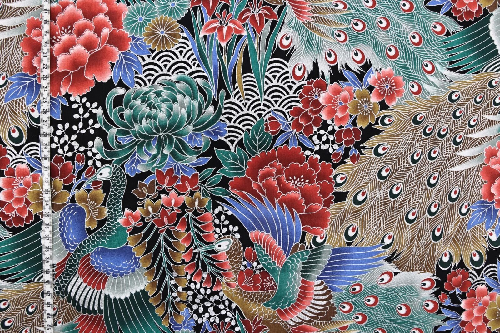 Japanese silver Peacock fabric