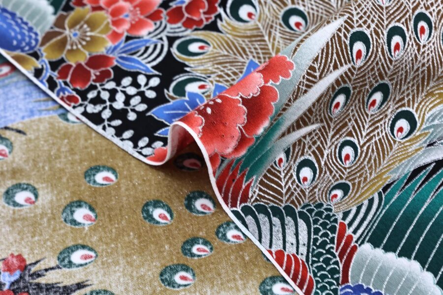 Japanese silver Peacock fabric
