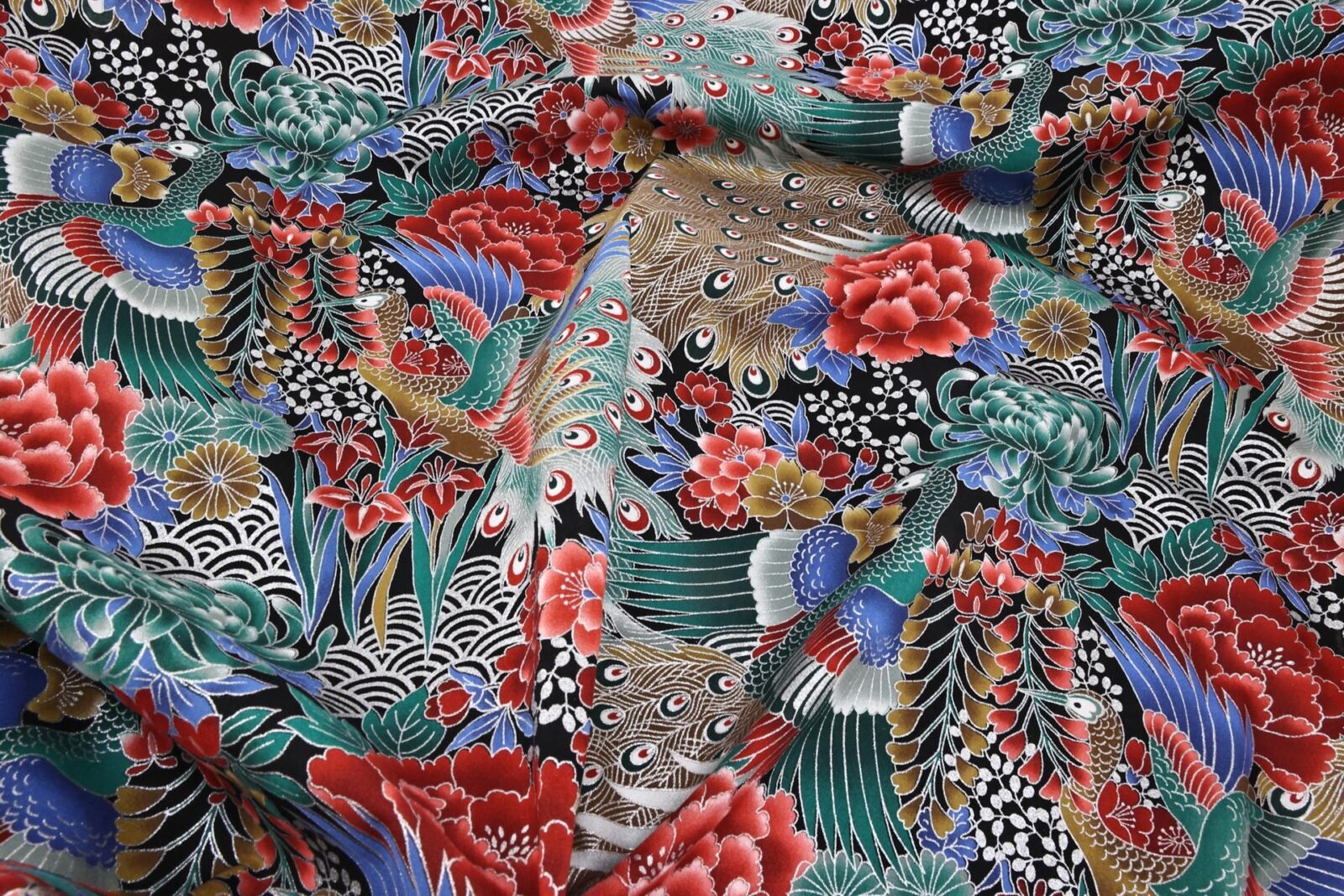 Japanese silver Peacock fabric