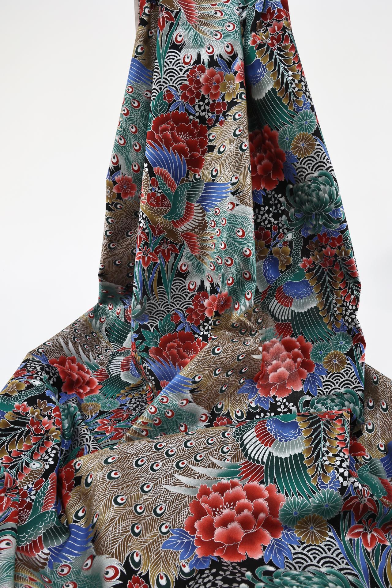 Japanese silver Peacock fabric