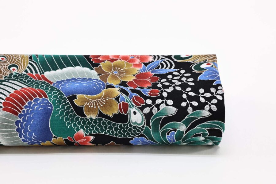 Japanese silver Peacock fabric