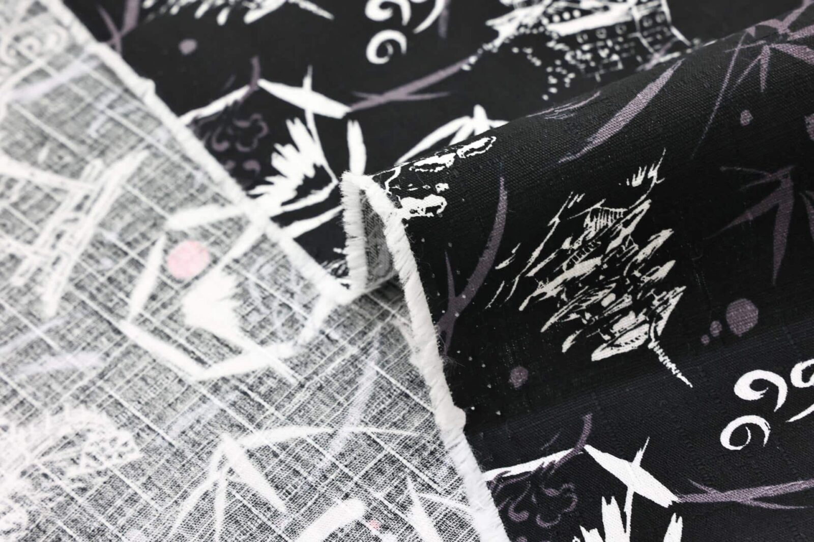 Japanese symbols fabric cotton dobby black background
