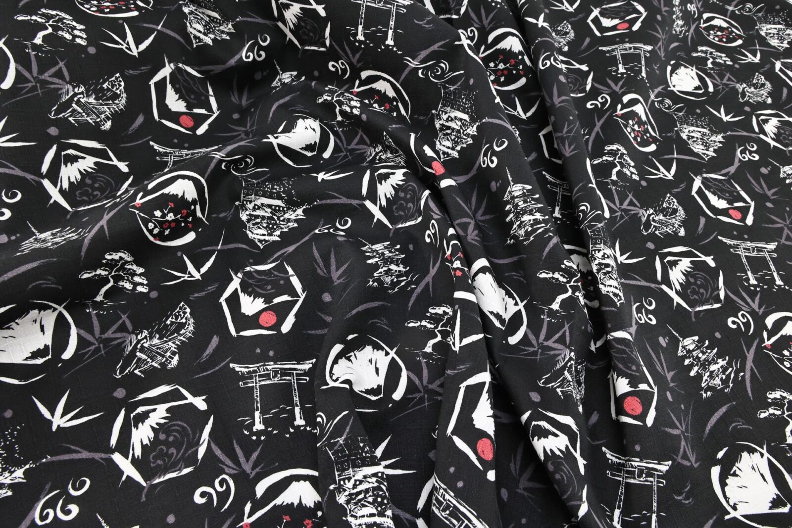 Japanese symbols fabric cotton dobby black background