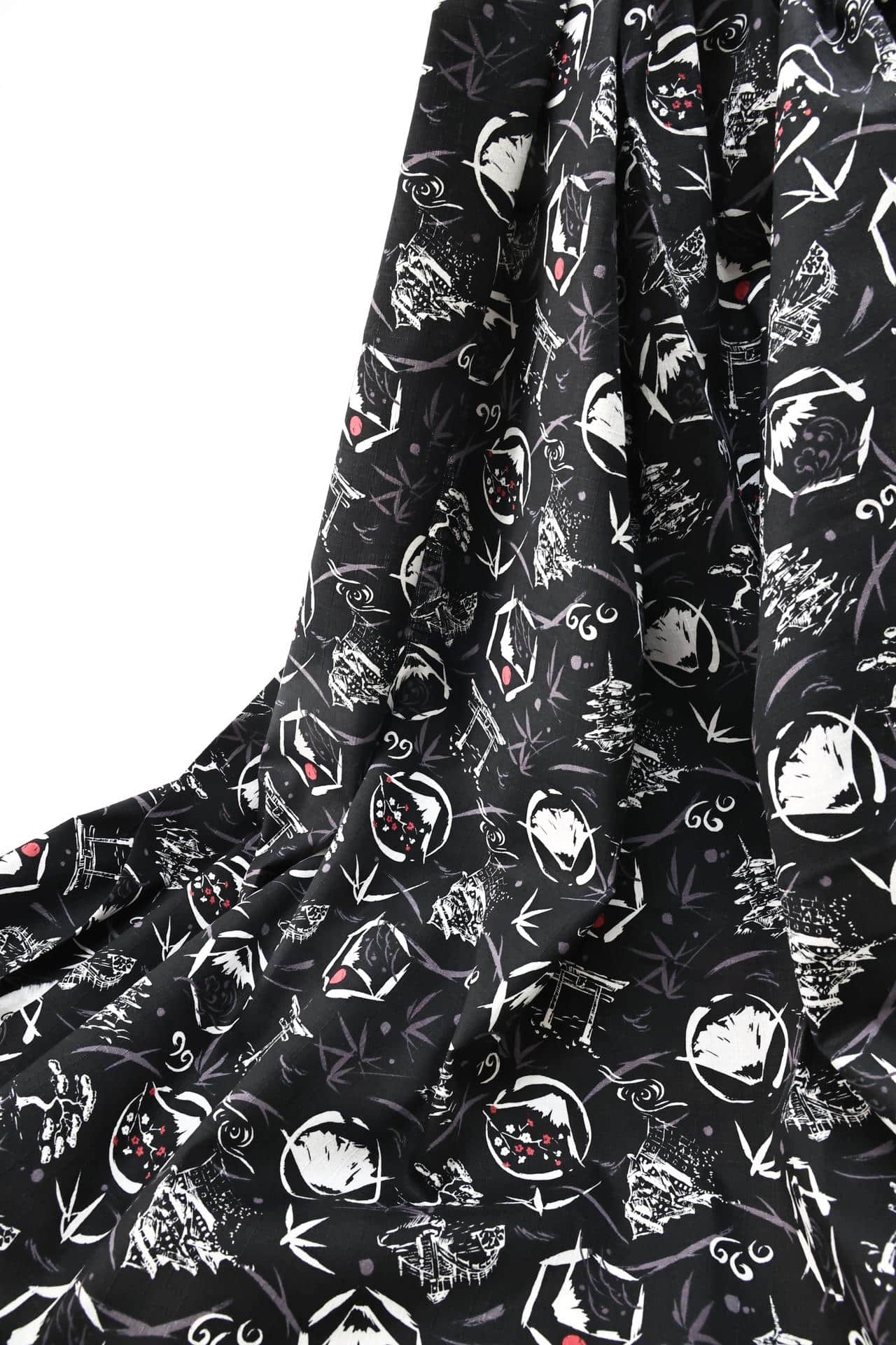 Japanese symbols fabric cotton dobby black background