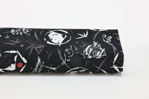 Japanese symbols fabric cotton dobby black background