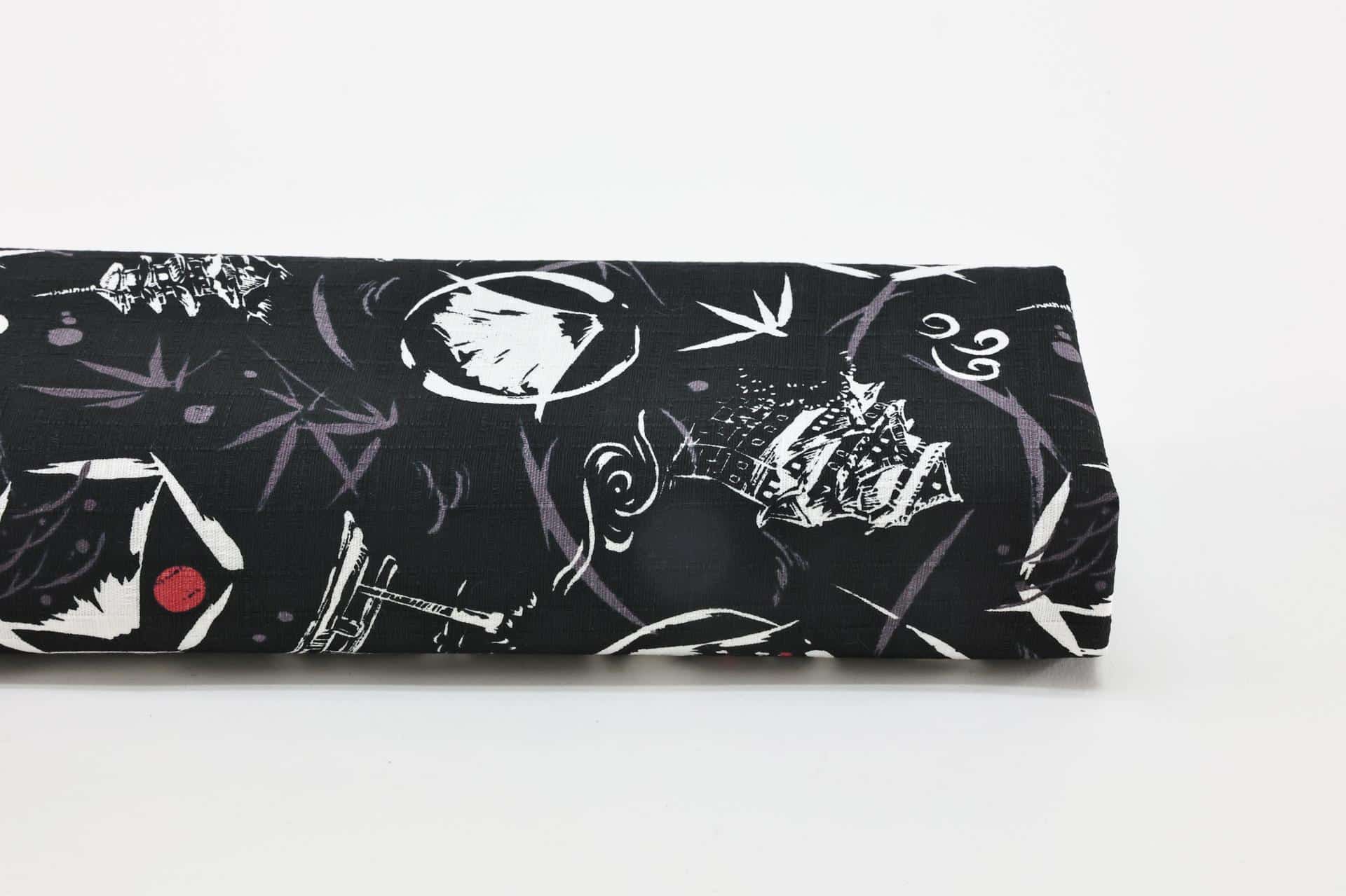 Japanese symbols fabric cotton dobby black background