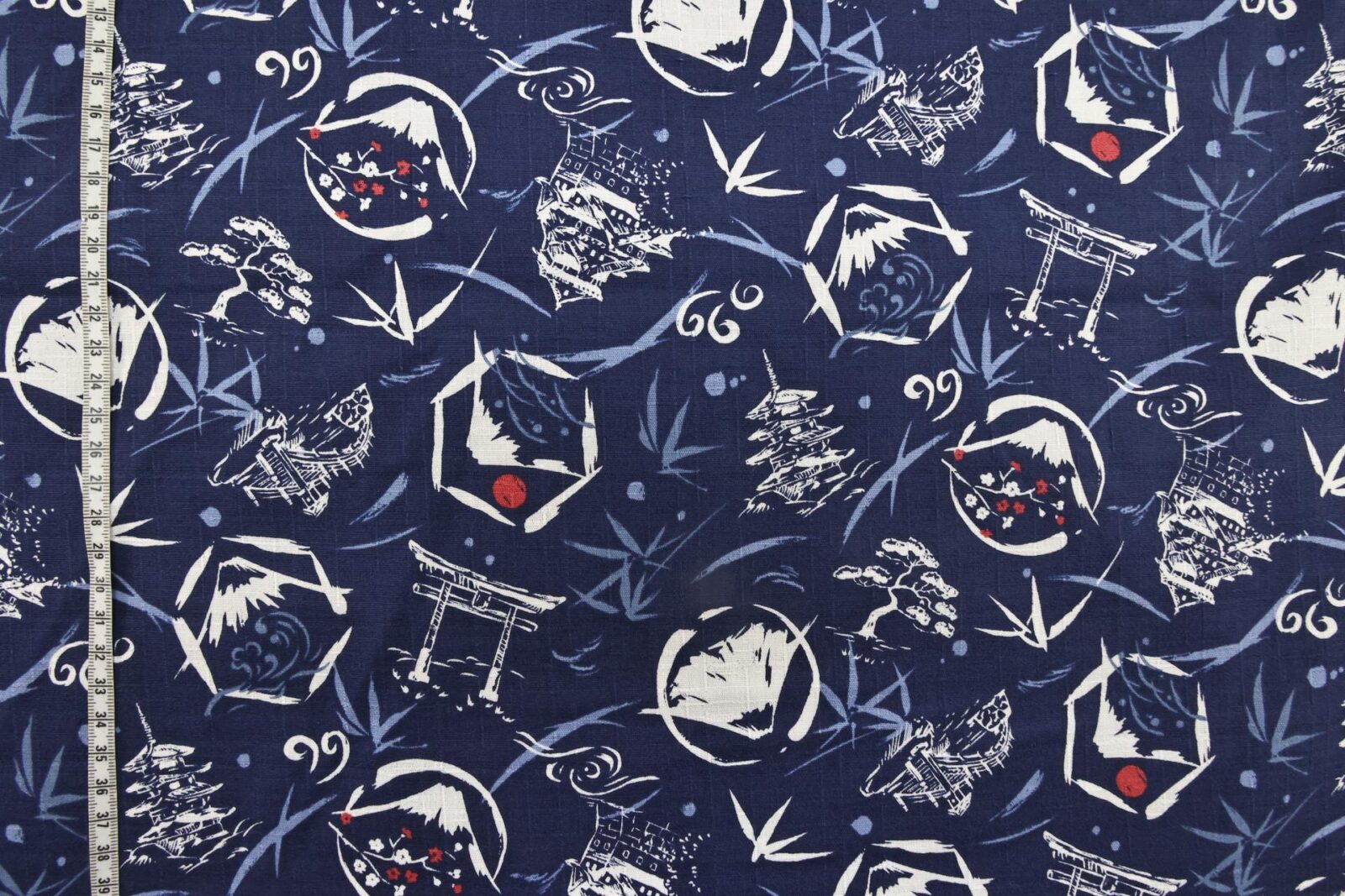 Japanese symbols fabric cotton dobby blue background