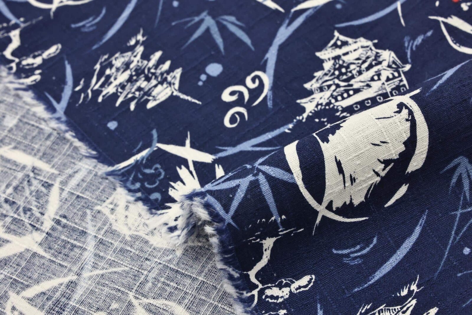 Japanese symbols fabric cotton dobby blue background