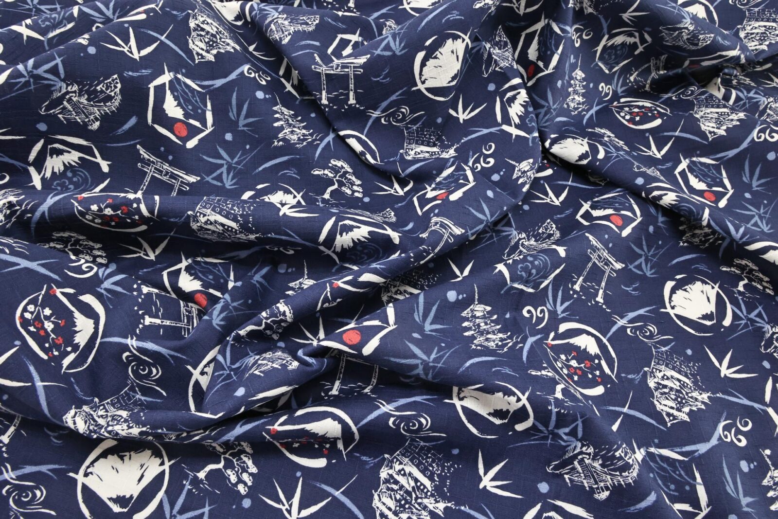 Japanese symbols fabric cotton dobby blue background