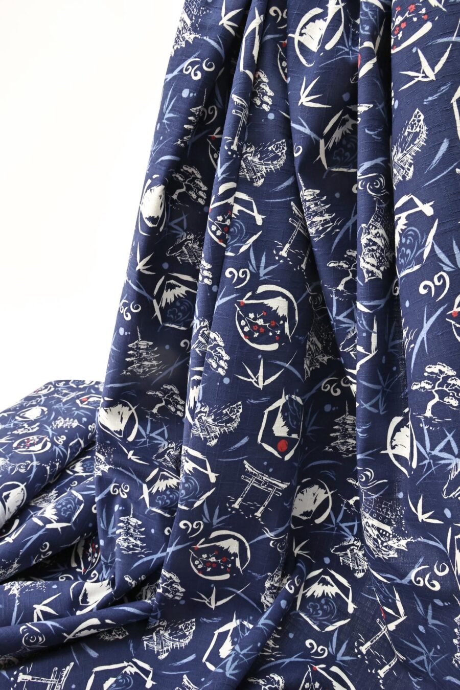 Japanese symbols fabric cotton dobby blue background