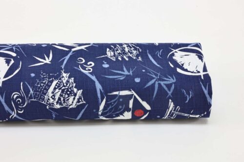 Japanese symbols fabric cotton dobby blue background