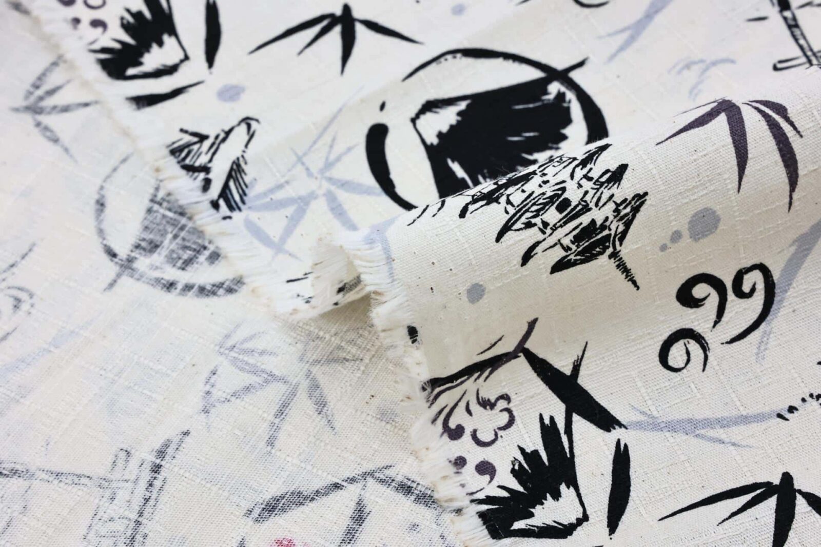 Japanese symbols fabric cotton dobby white background