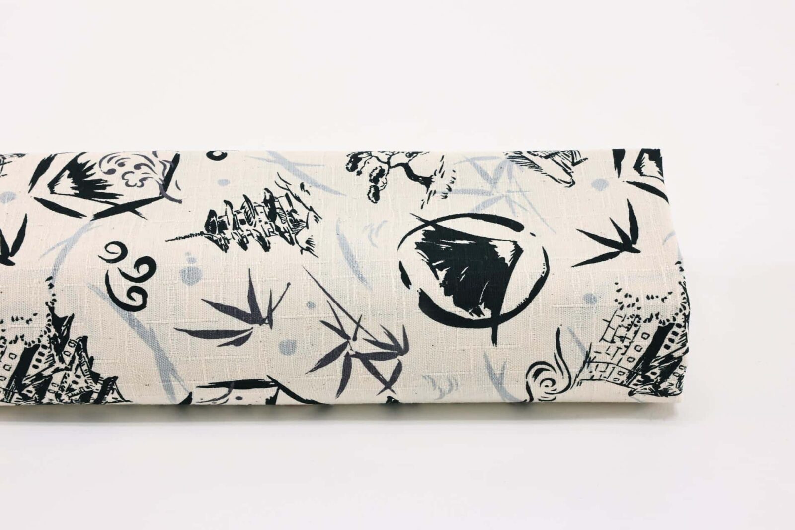 Japanese symbols fabric cotton dobby white background