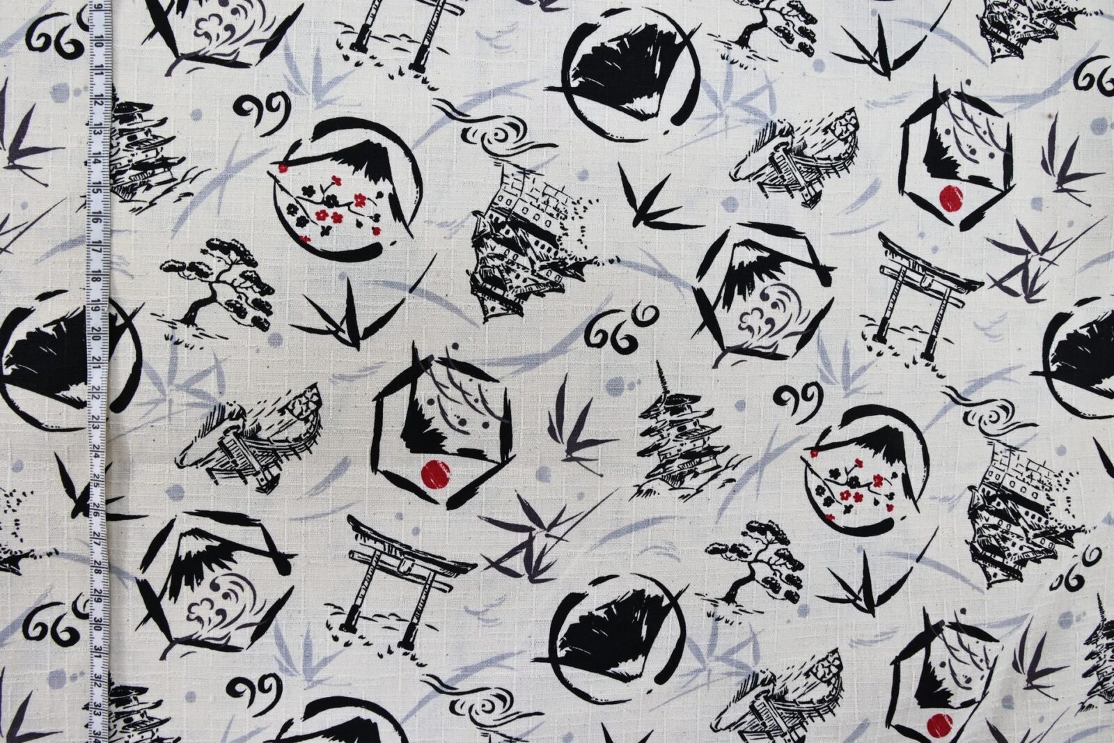Japanese symbols fabric cotton dobby white background
