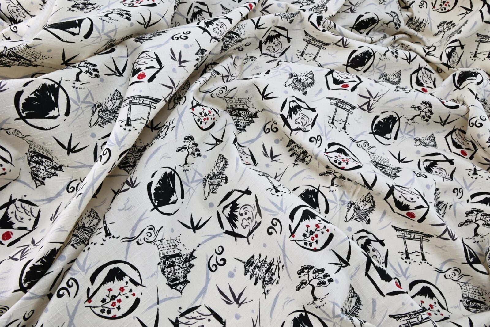 Japanese symbols fabric cotton dobby white background