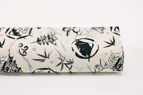 Japanese symbols fabric cotton dobby white background