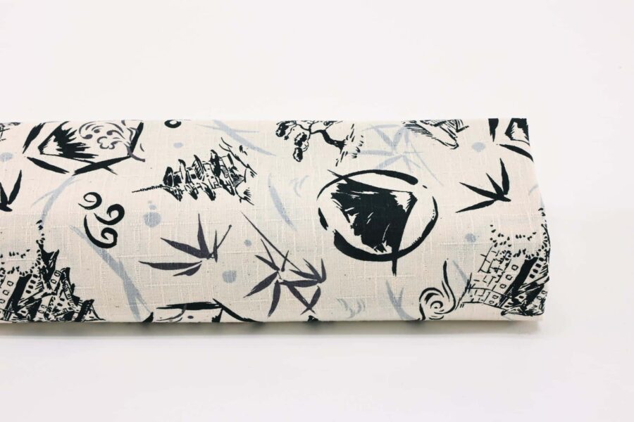 Japanese symbols fabric cotton dobby white background