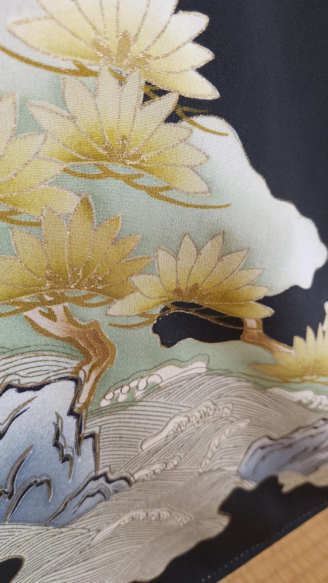 Kuro Tomesode Kimono with cranes and golden pines