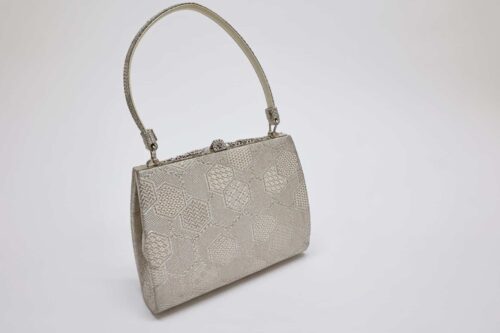 Silver brocade kimono bag with Kikkō pattern