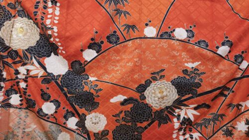 Vibrant orange Furisode with golden chrysanthemums