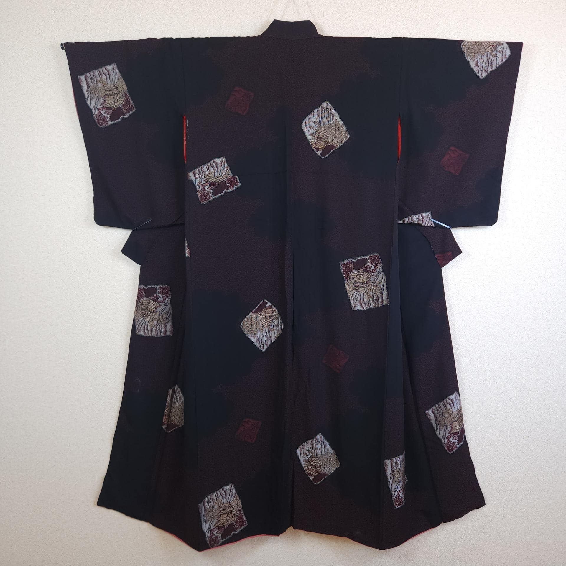 Antique black and brown jacquard Komon Kimono