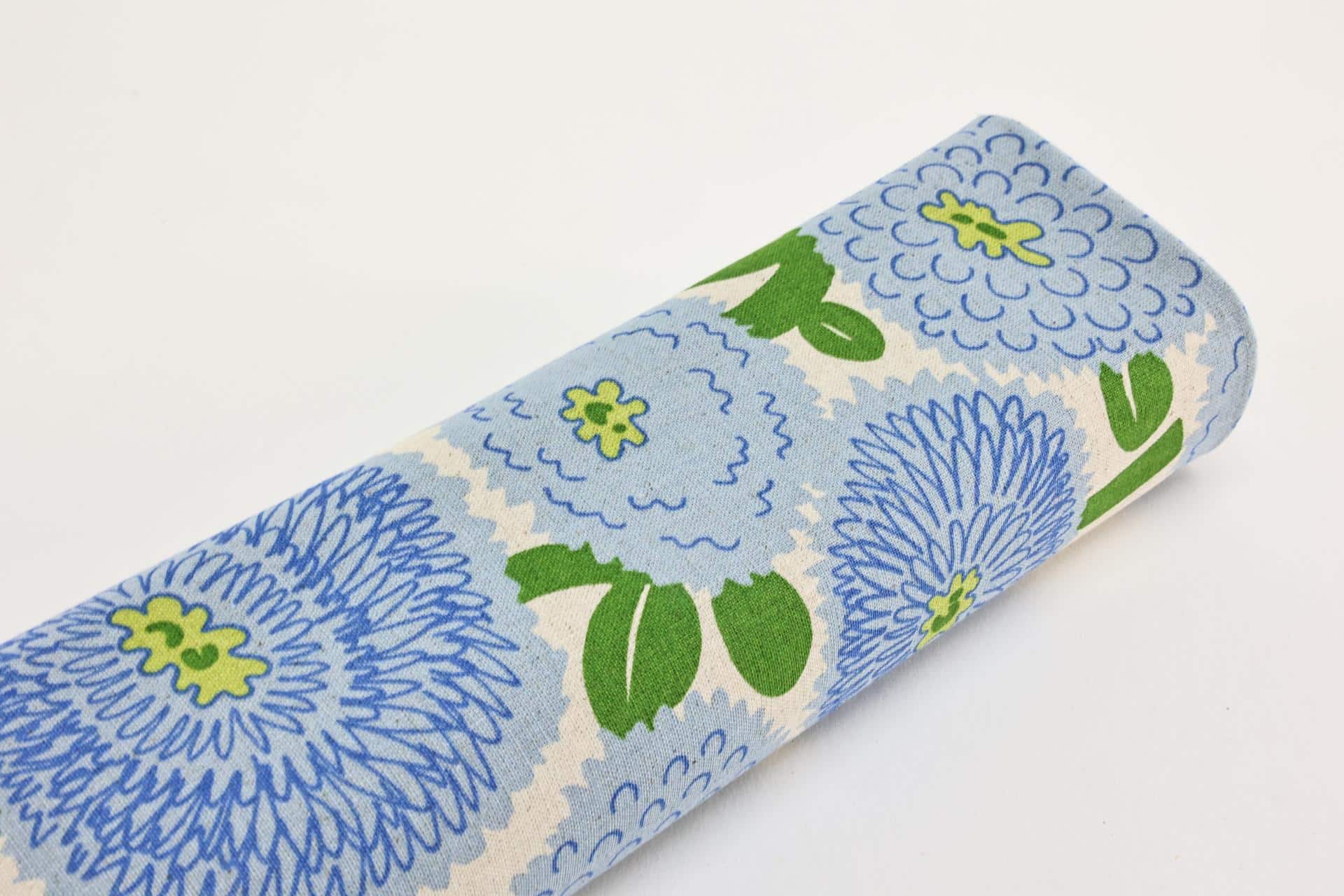 Japanese canvas fabric round flowers in blue