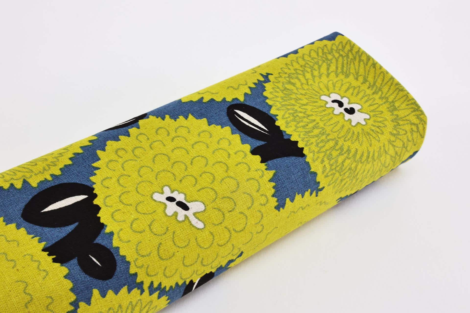 Japanese canvas fabric round flowers in yellow