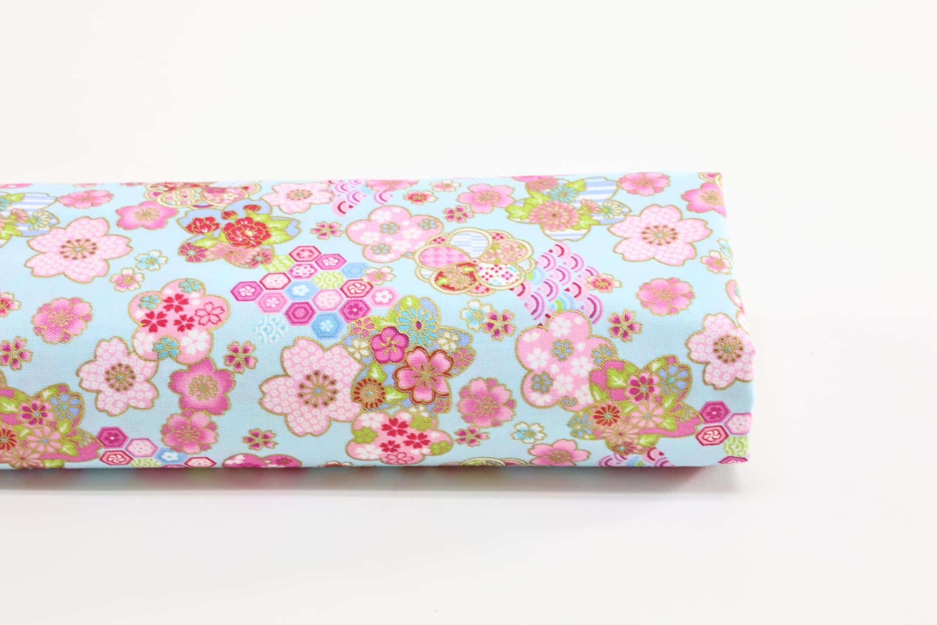 Japanese fabric Sakura Ume light blue background