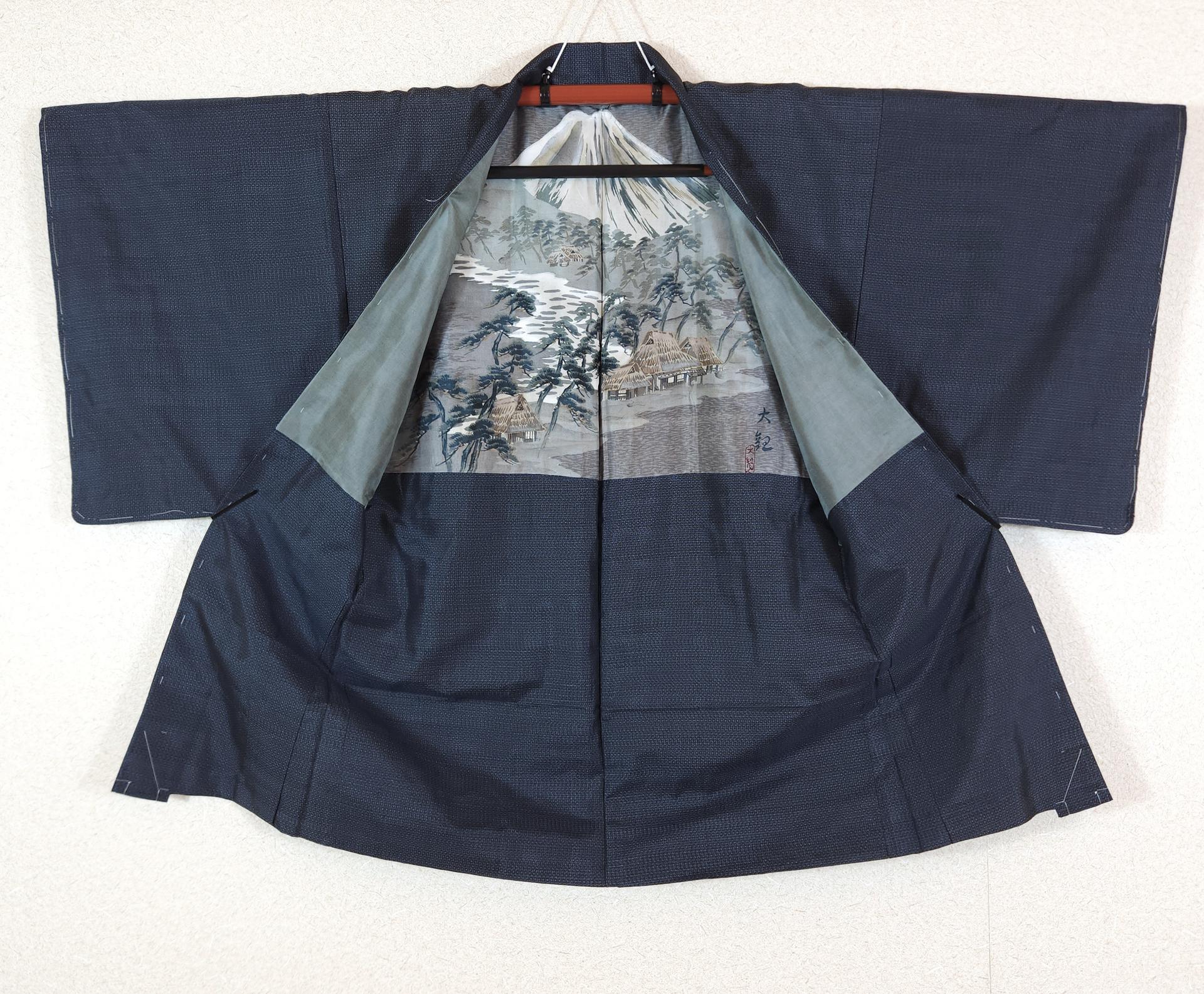 Haori homme bleu doublure Mont Fuji