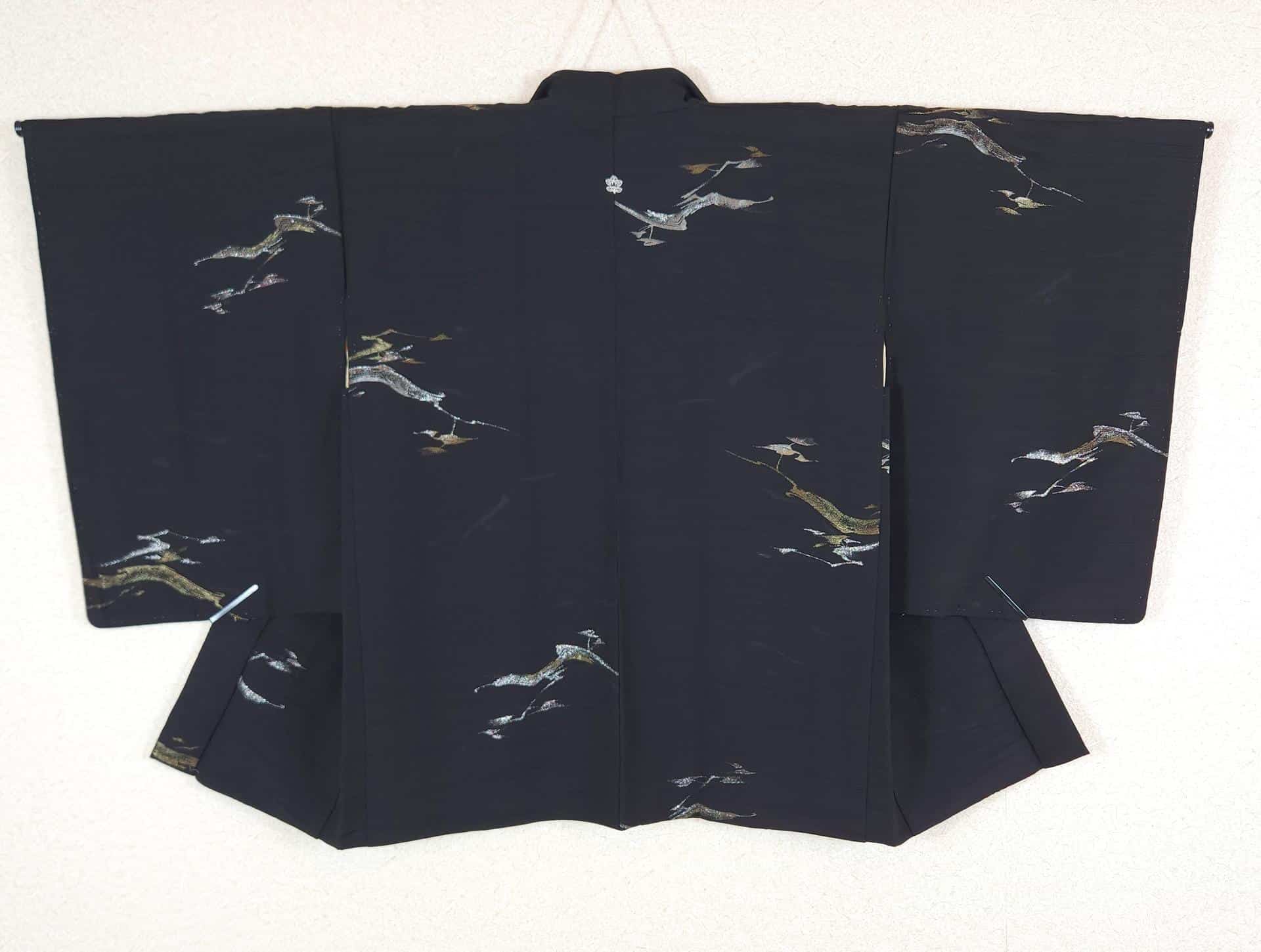 Black jacquard Haori with golden branches