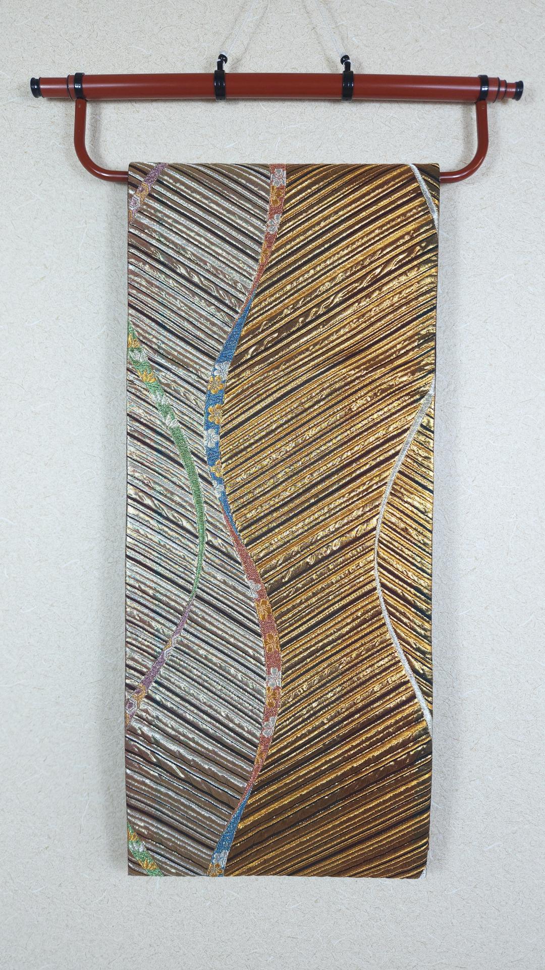 Fukuro Obi plume dorée et argentée