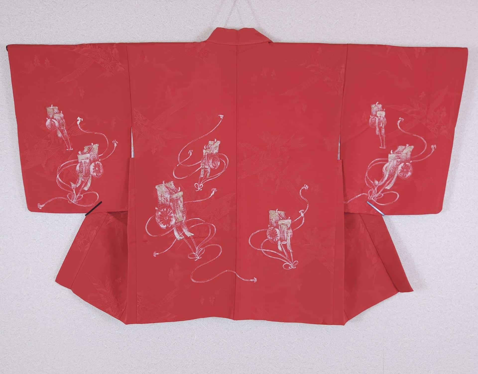 Japanese red Haori with traditional carts