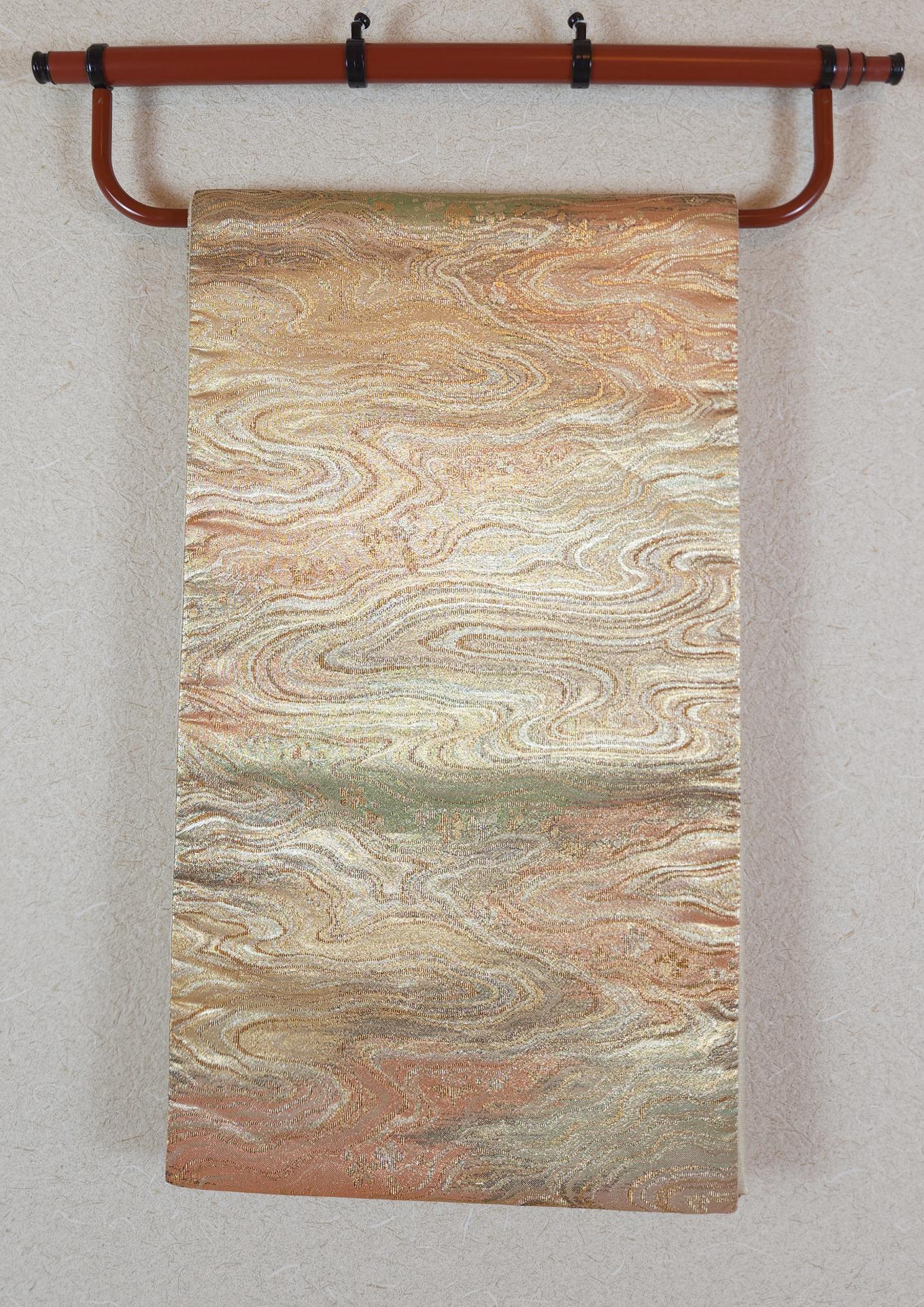 Gold brocade Fukuro Obi wave pattern