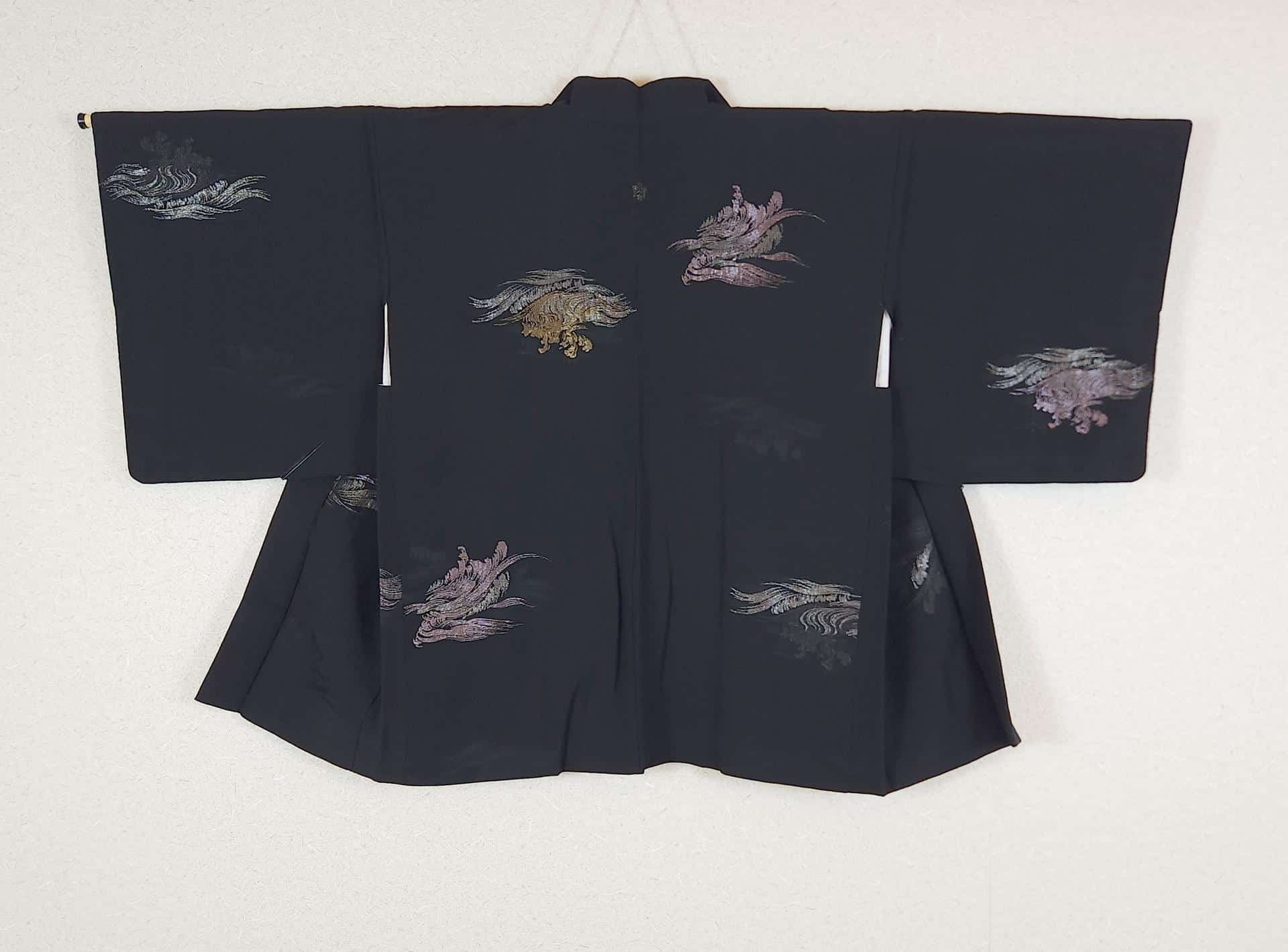 Japanese black Haori with metallic waves