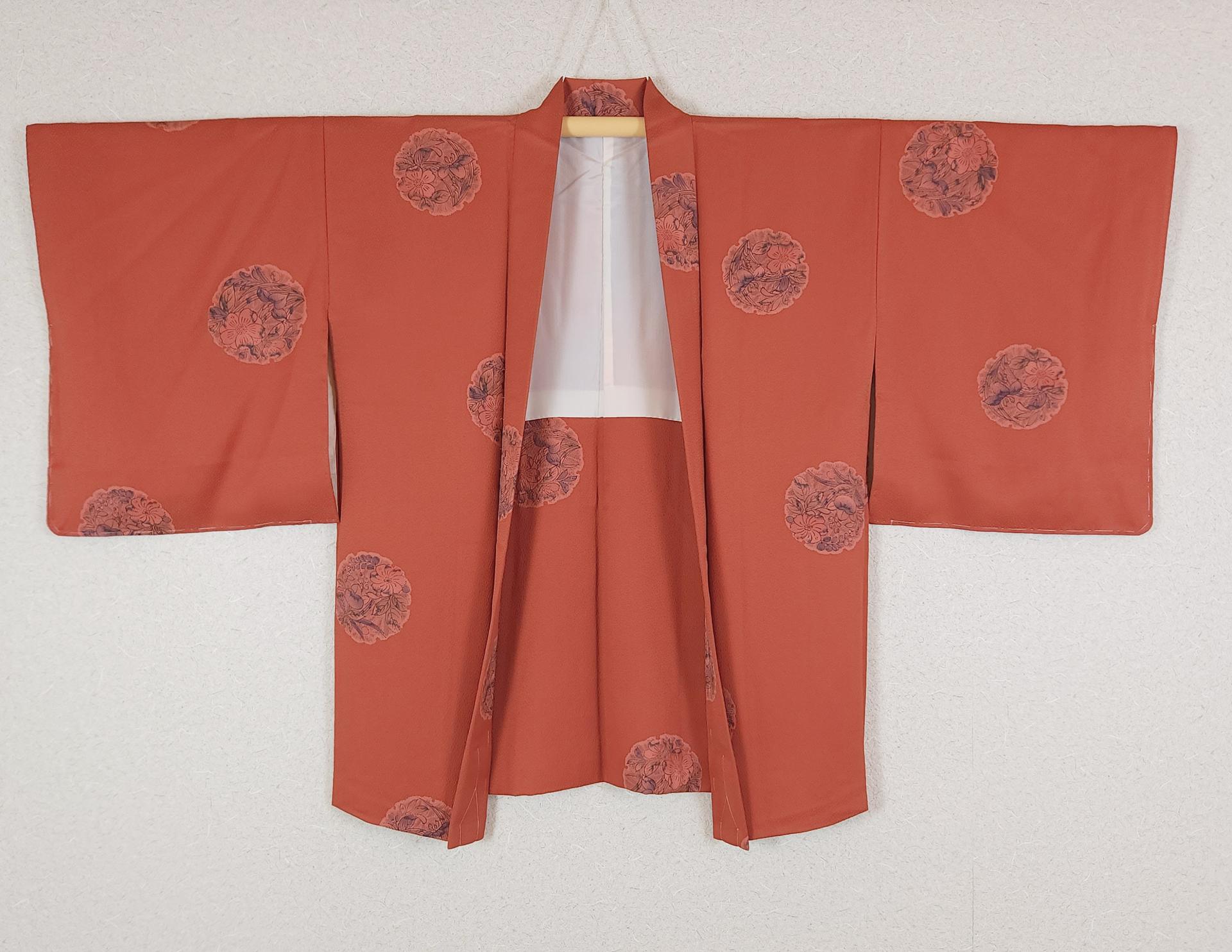 Japanese orange Haori with Yukiwa floral motifs