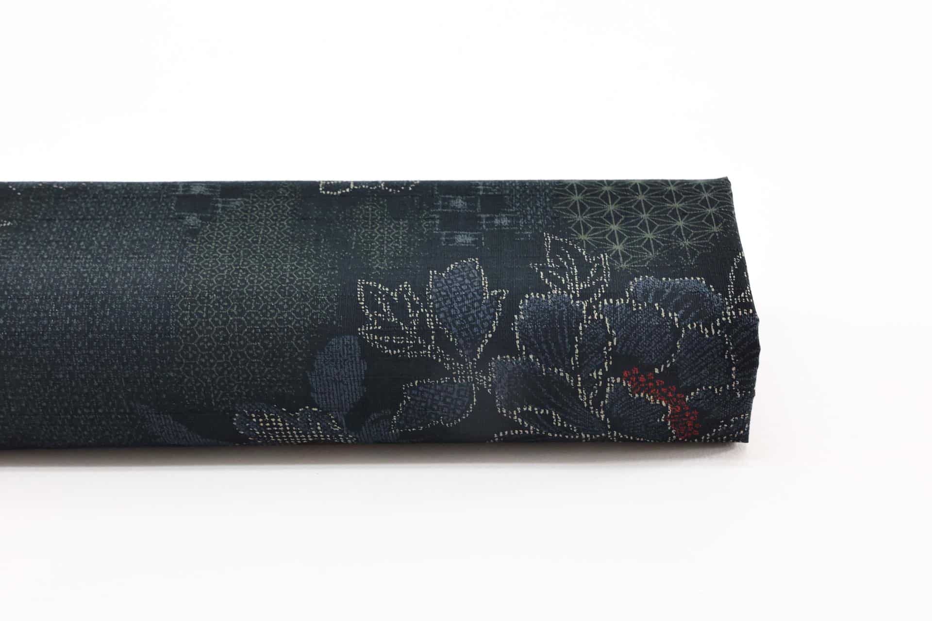 Kobayashi dobby fabric floral and geometric motifs black background