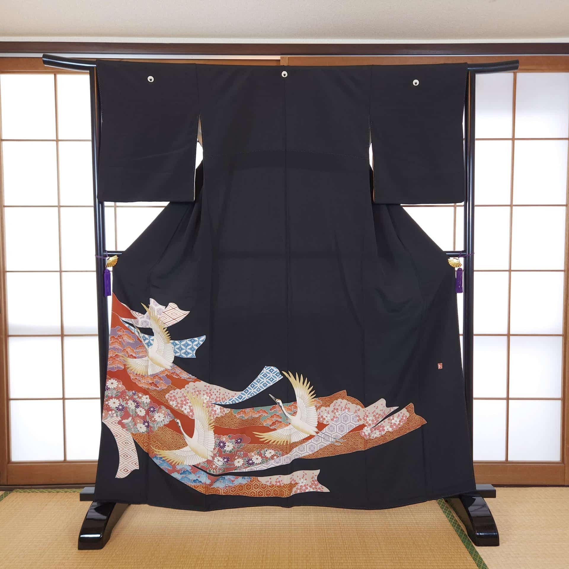 Kuro Tomesode with cranes and Tabane Noshi