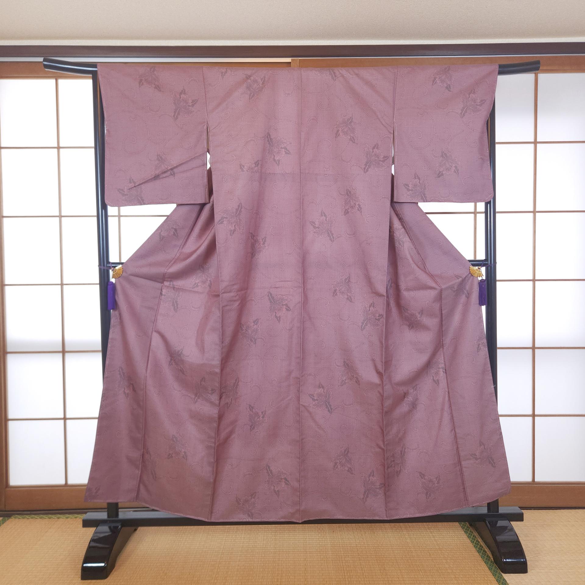 Mauve floral Tsumugi Komon Kimono