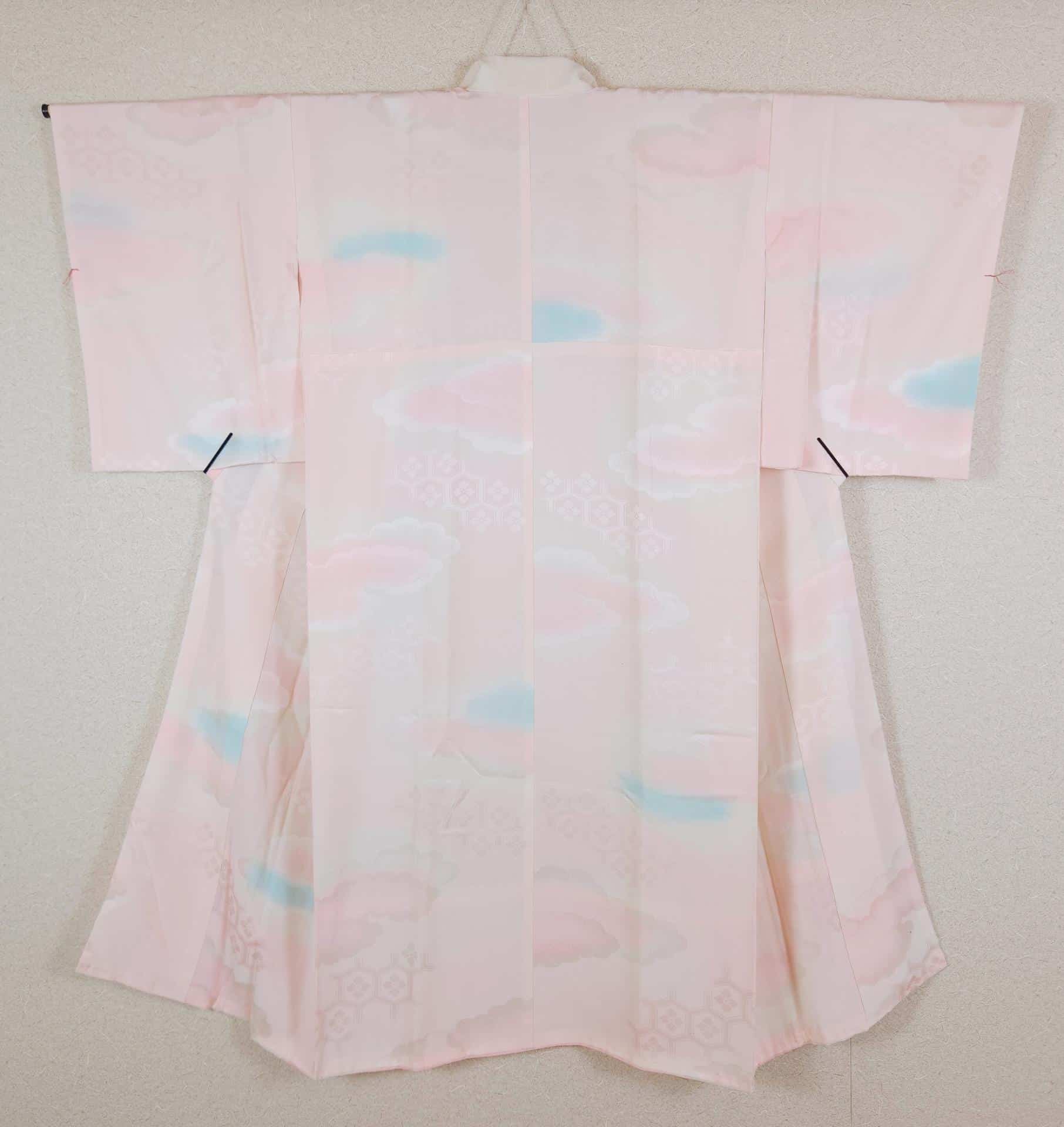Pink and blue brocade Nagajuban with woven clouds