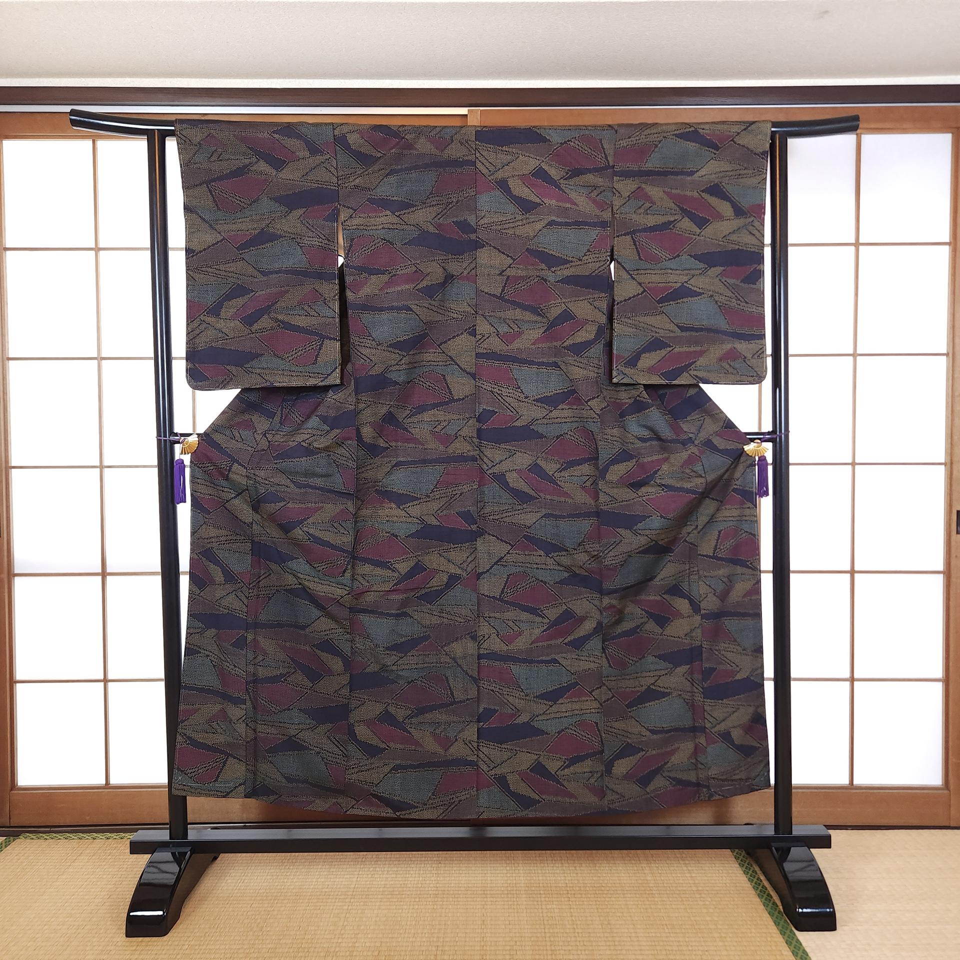 Tsumugi Kimono with colorful graphic patterns