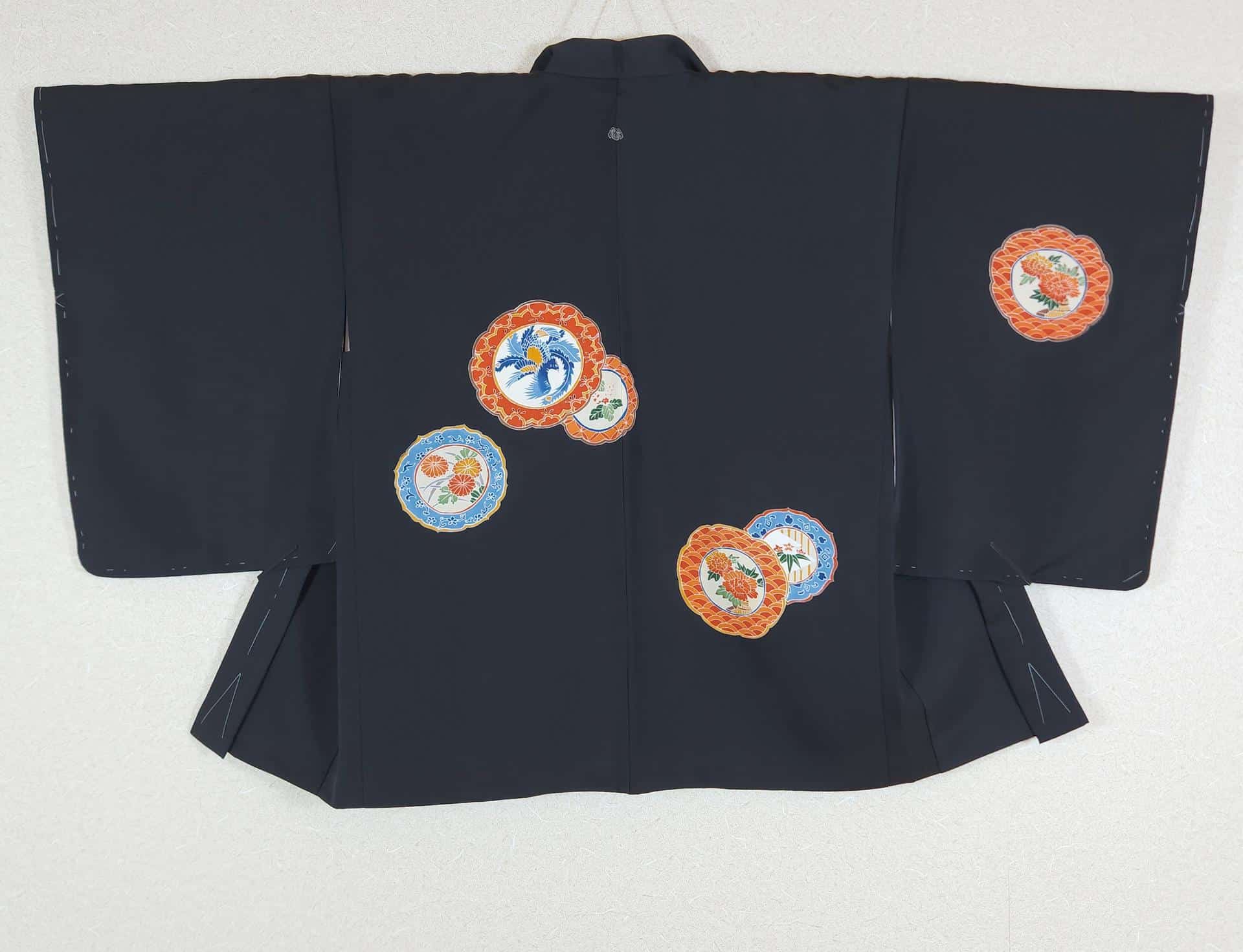 Black Japanese Haori with Yuzen porcelain motifs