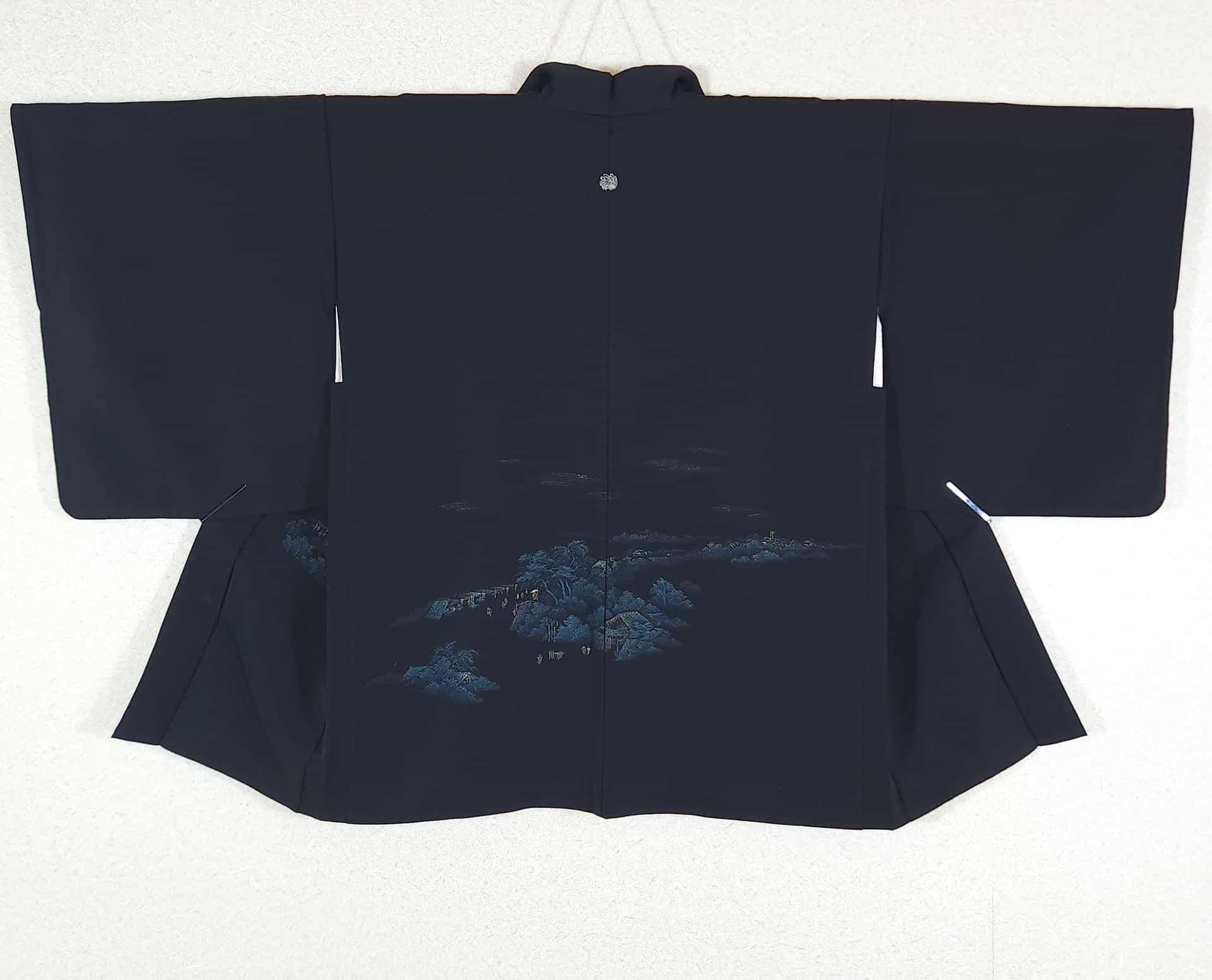 Black Haori with night village motif