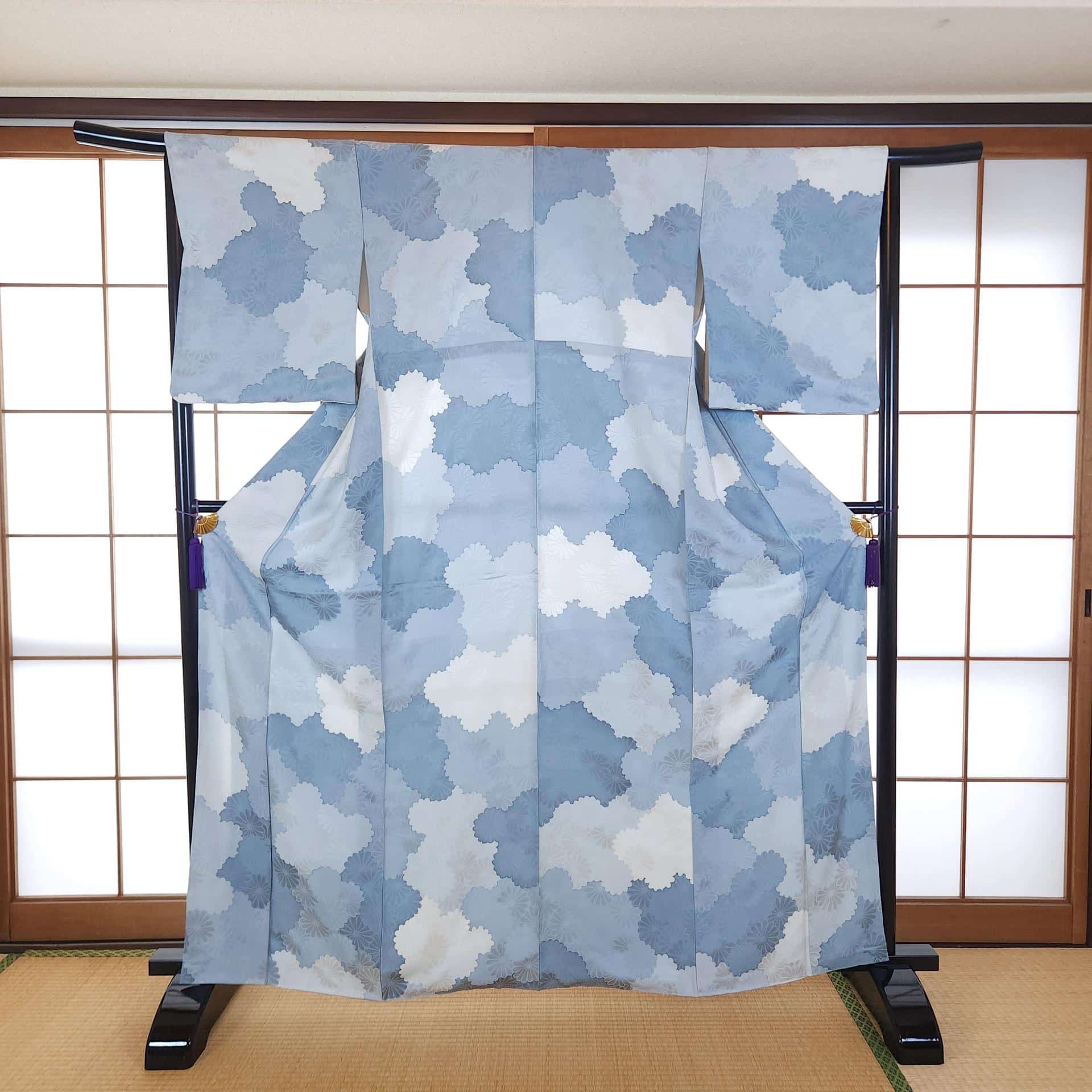 Blue Kiku Jacquard Komon Kimono