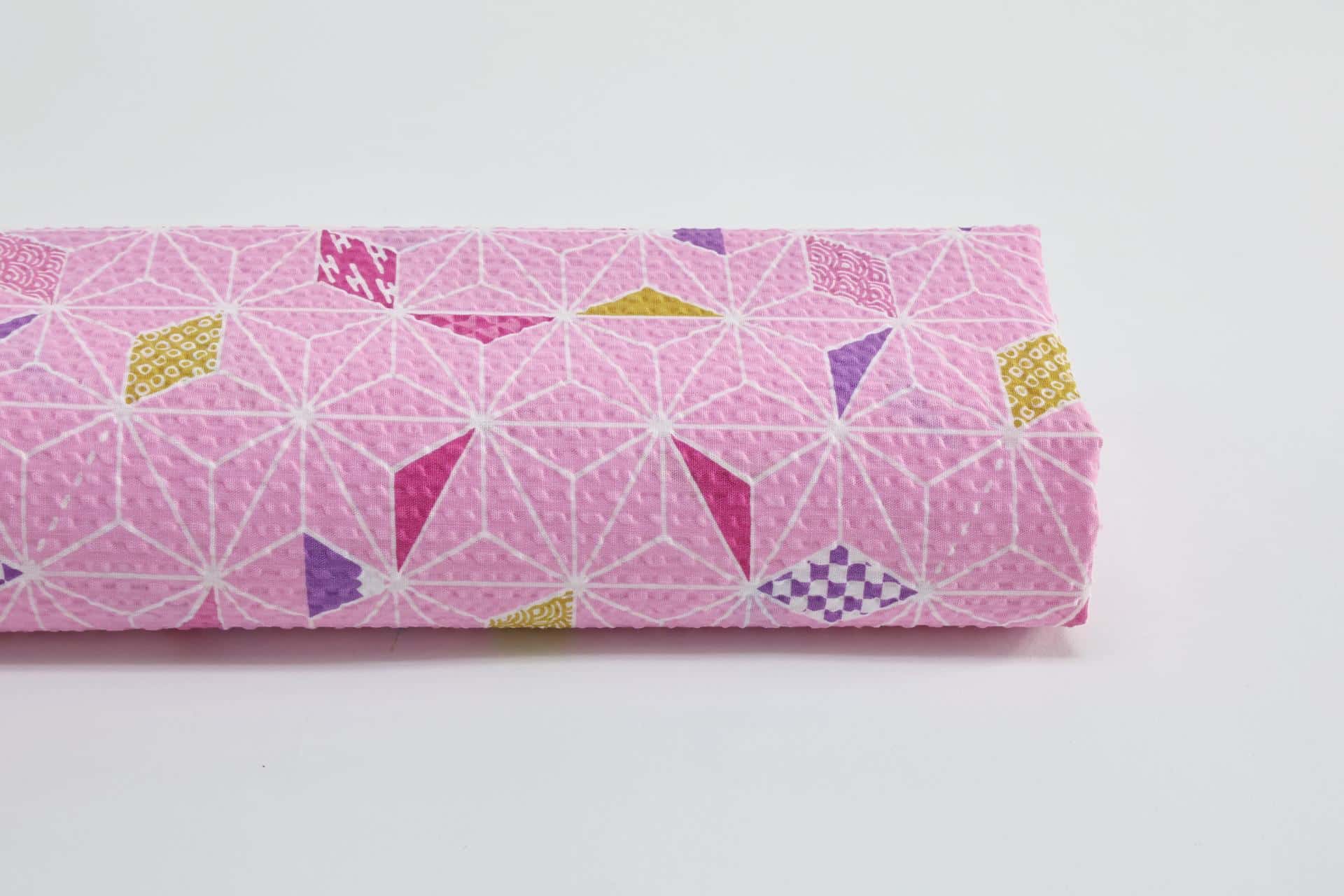 Tissu Japonais seersucker Asanoha fond rose